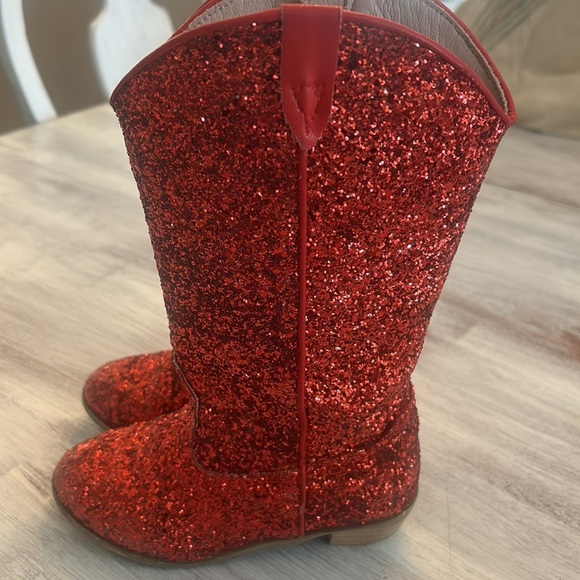 Little Girls Red Glitter Boots Size 13 - Picture 2 of 5